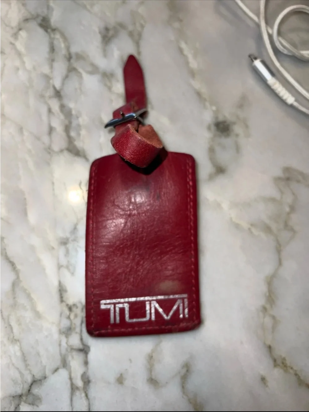 Tumi Burgandy Leather ID Luggage Tag with Silver Logo